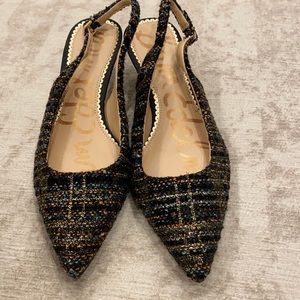 Size 6 1/2 Sam Edelman Tweed Low Heel Sling-back